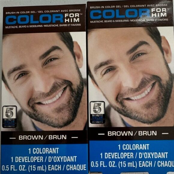 NEW SET OF 2 Color For Him Mens Facial Hair Dye Brown Mustache Beard Brush In - Picture 1 of 1